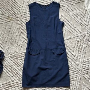 Theory Elegant Navy Blue wool Sleeveless Dress